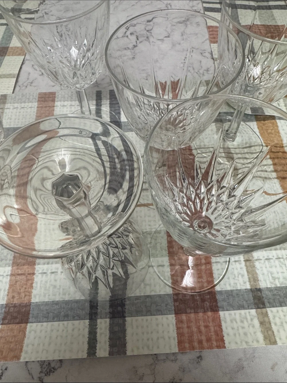 Crystal-Look Cut Glass Wine Goblets - Clear Set